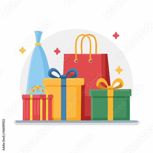 Colorful Gift Boxes and Shopping Bags Illustration.