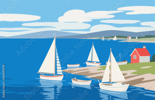 Graphic illustration style, landscape image, vector image