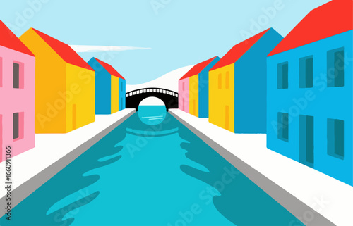 Graphic illustration style, landscape image, vector image
