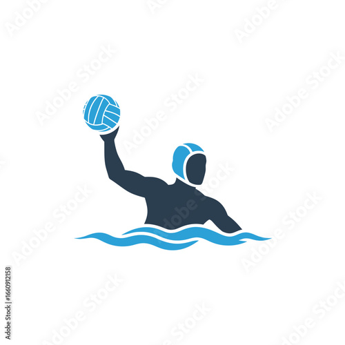 Water polo player with ball in water