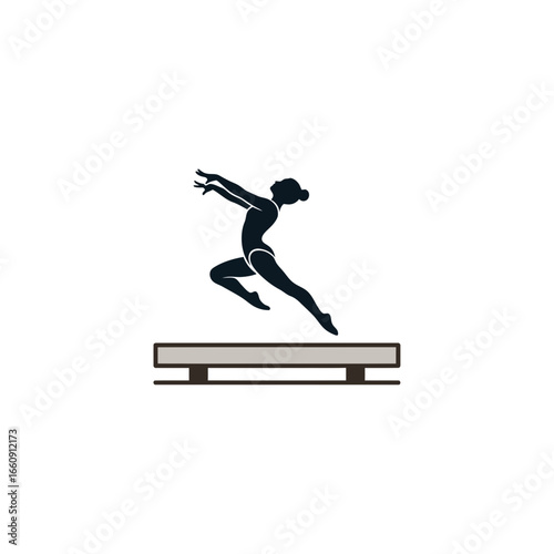 Silhouette of a gymnast performing on a balance beam.