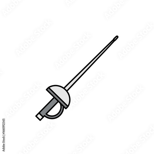 A stylized illustration of a fencing sword on a white background.