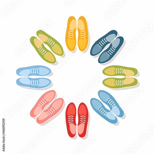 Colorful Shoe Collection: Circular Arrangement on White