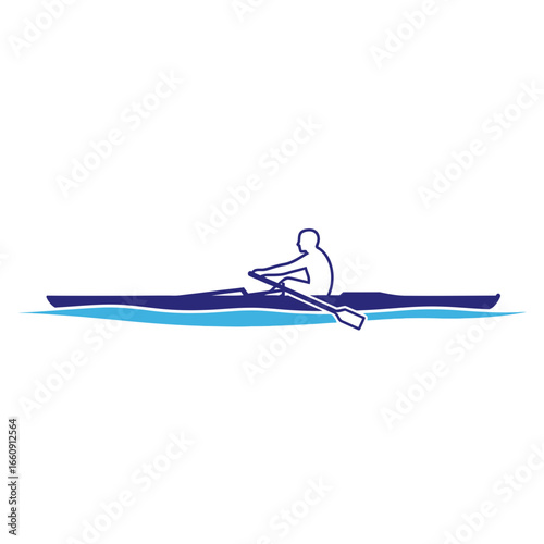 Single rower in a boat on water.
