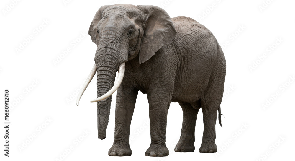 Obraz premium Majestic elephant standing proudly isolated on white background