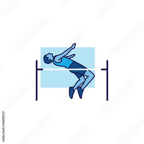 Athlete performs high jump over bar in competition.