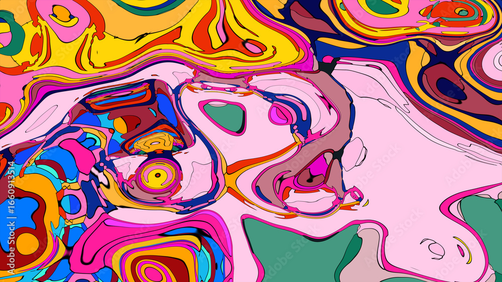 Fototapeta premium Close up of swirling vibrant colors creating an abstract fluid, and psychedelic pattern design effect