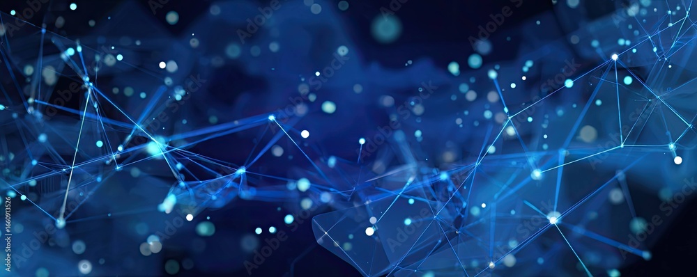 Fototapeta premium Close-Up View of Abstract Blue Digital Network Connections in Virtual Graphic Design Environments