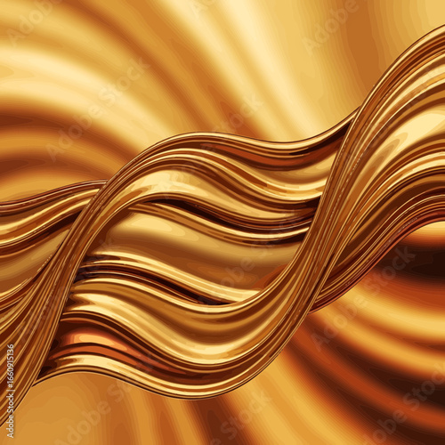 Abstract flowing golden liquid waves with metallic sheen and smooth curves creating a luxurious background texture