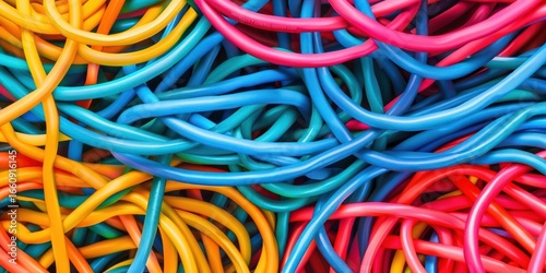 Wallpaper Mural A colorful pile of tangled, multicolored wires with a mix of bright and muted colors, creating a visually stimulating and chaotic scene. Torontodigital.ca