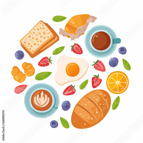 Whimsical Breakfast Circle: A Colorful Culinary Composition