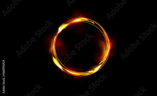 Vector light line effect of golden circle. Luminous fire trail on a transparent background. Light round line with an advantage effect. Golden dust circle light png.