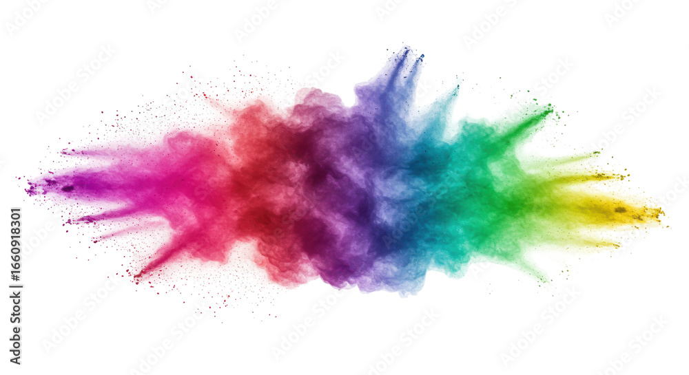 Obraz premium Vibrant explosion of colorful powder creating an artistic splash isolated on white background