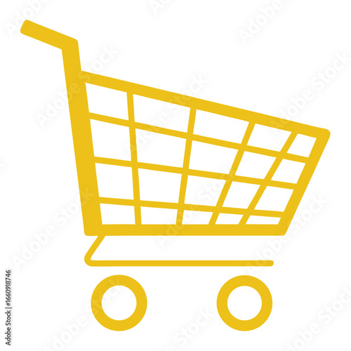 Yellow Shopping Cart Icon on White Background trolley basket