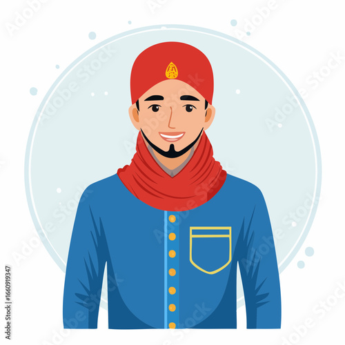 Illustrated Man with Turban and Scarf