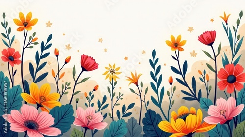 Vibrant Colorful Floral Garden Illustration flowers