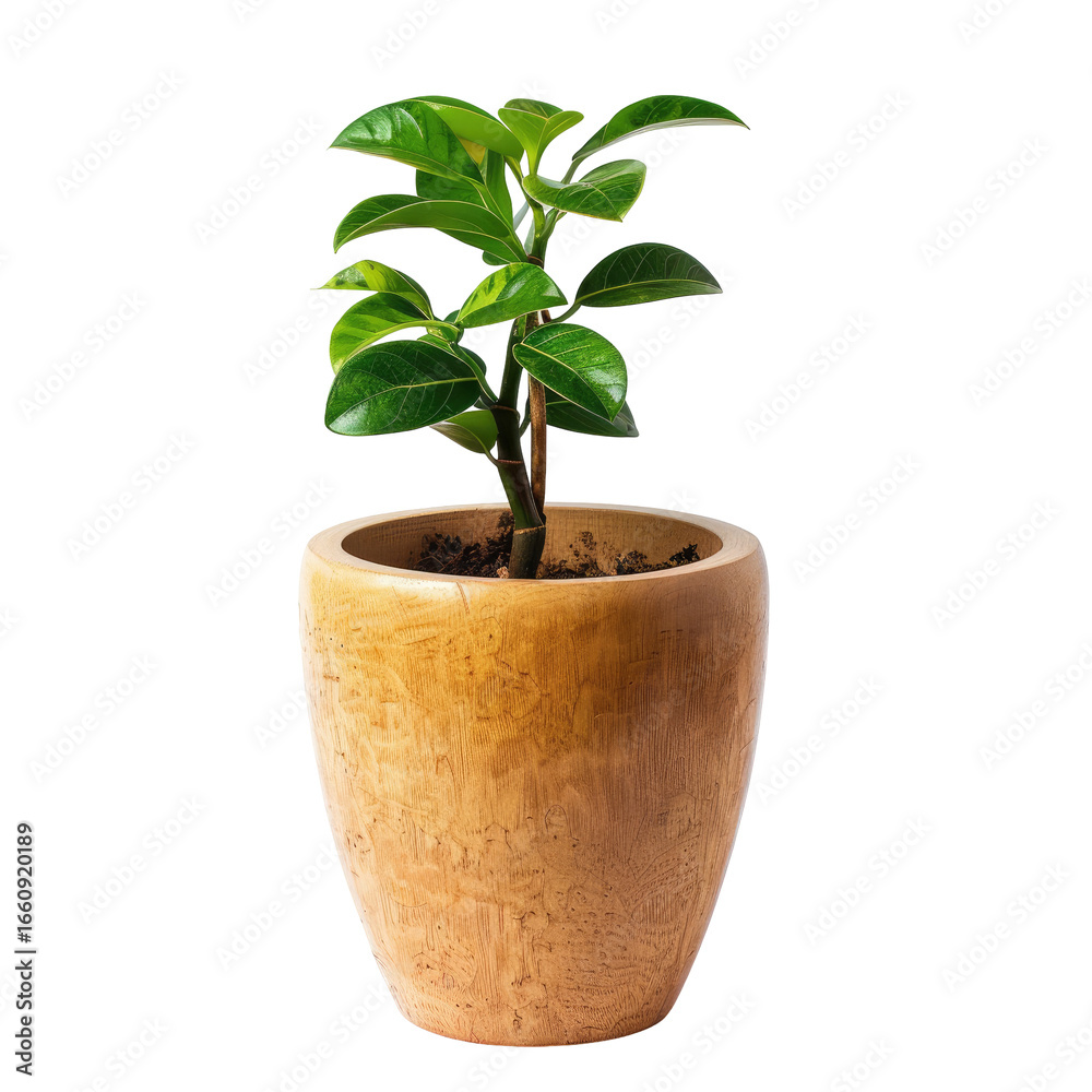 Obraz premium Small potted plant in a light beige wooden pot