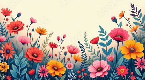 Vibrant Colorful Flower Garden Floral Bloom Illustration