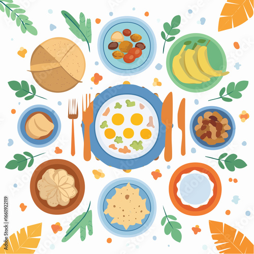 Whimsical Breakfast Feast: Colorful Illustrated Food Spread