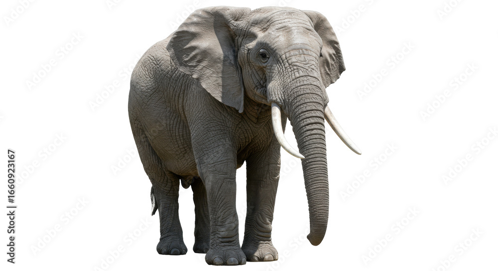 Obraz premium Majestic elephant standing in a serene landscape showcasing natures beauty isolated on white background
