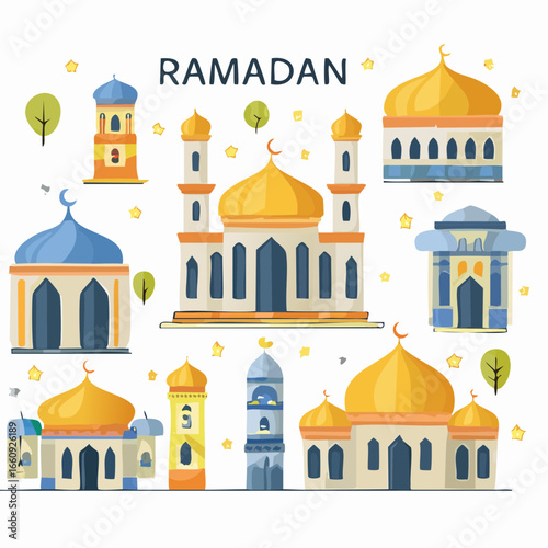 Ramadan Mosques: Cultural Architecture Illustration
