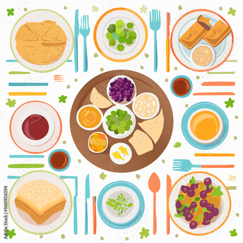 Whimsical Vegetarian Feast: A Colorful Culinary Illustration