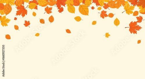 Illustration Vector Background with Autumn Leaves in Orange Yellow Falling Leaf Design Organic Style