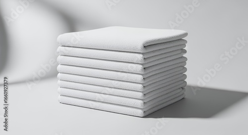 Neat Stack of Pristine White Towels, Soft Texture, Cleanliness, Freshness,  Laundry,  Hygiene,  Bathroom, Spa, Hotel