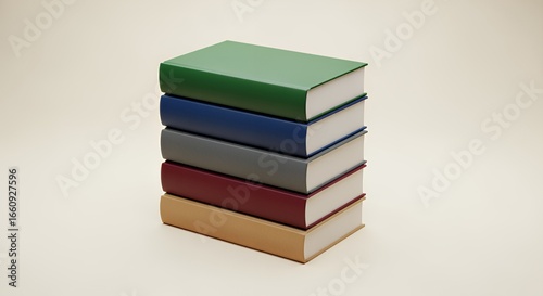 Stack of Colorful Books on a Beige Background