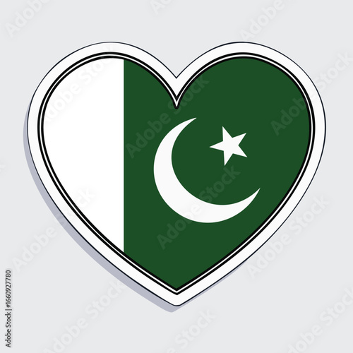 Heart-shaped sticker featuring the flag of Pakistan, with a white crescent and star.