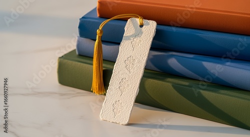 Elegant Bookmark and Stack of Books
