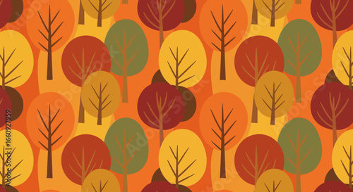 Pattern Design Vector with Autumn Trees in Modern Style with Orange Background