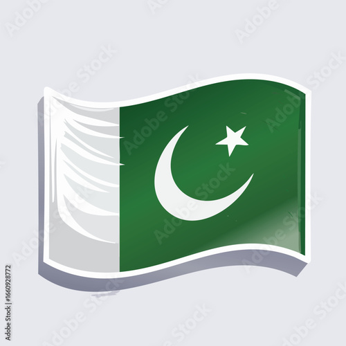 The flag of Pakistan, a green field with a white crescent moon and star, and a white vertical stripe.