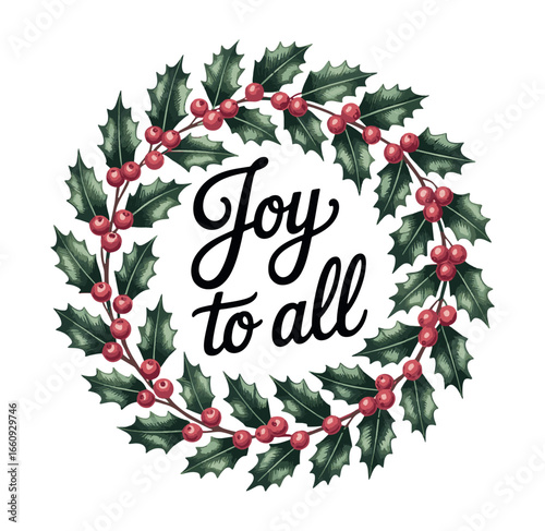 Joy to All Wreath PNG Holly & Berries 