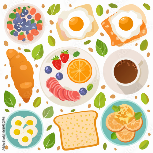 Colorful Breakfast Arrangement: Vector Illustration