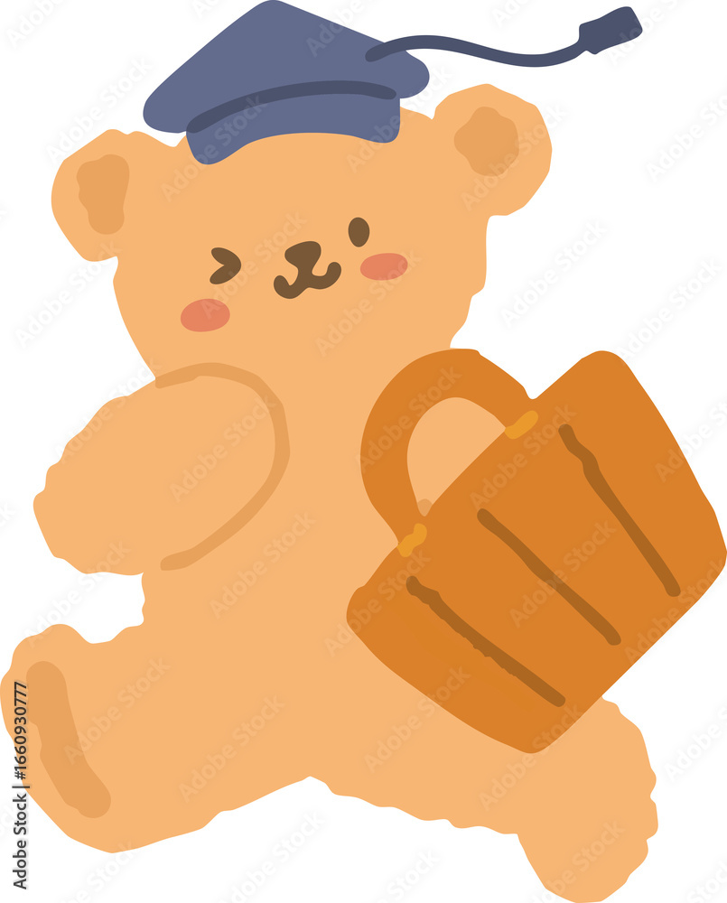 Obraz premium Playful Flat Style Graduate Teddy Bear with Briefcase Education Concept