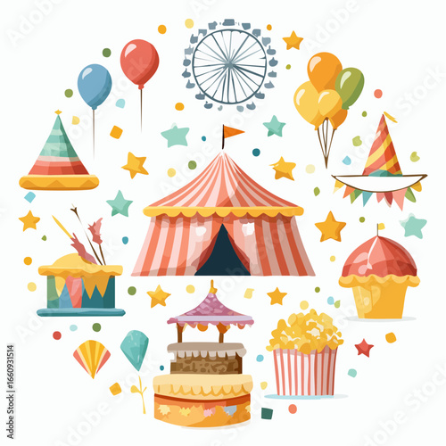 Carnival Celebration: Festive Icons in Circular Arrangement