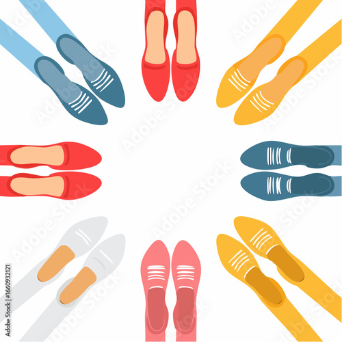 Circle of Ballet Flats: Colorful Shoes Arrayed Around Blank Space