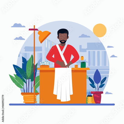 Bespoke Tailor at Work: A Creative Flat Vector Illustration