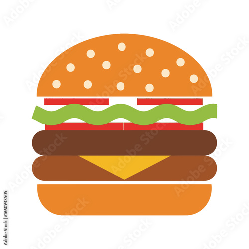 Stylized illustration of a double cheeseburger with lettuce and tomato.