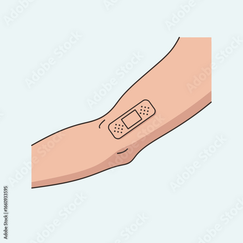 Bandage on a human arm after injection or wound.