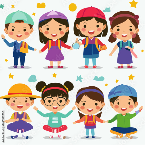 Cheerful Cartoon School Children Collection