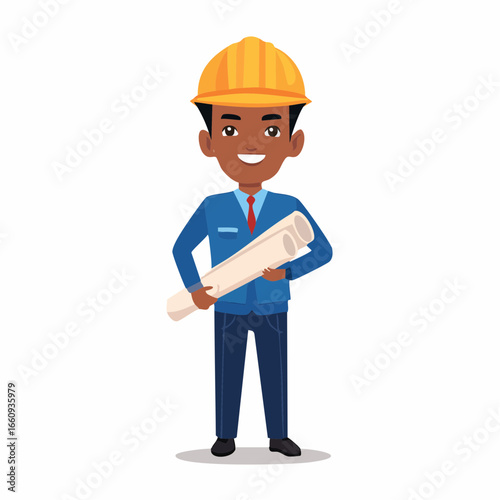 Cartoon Architect with Blueprints