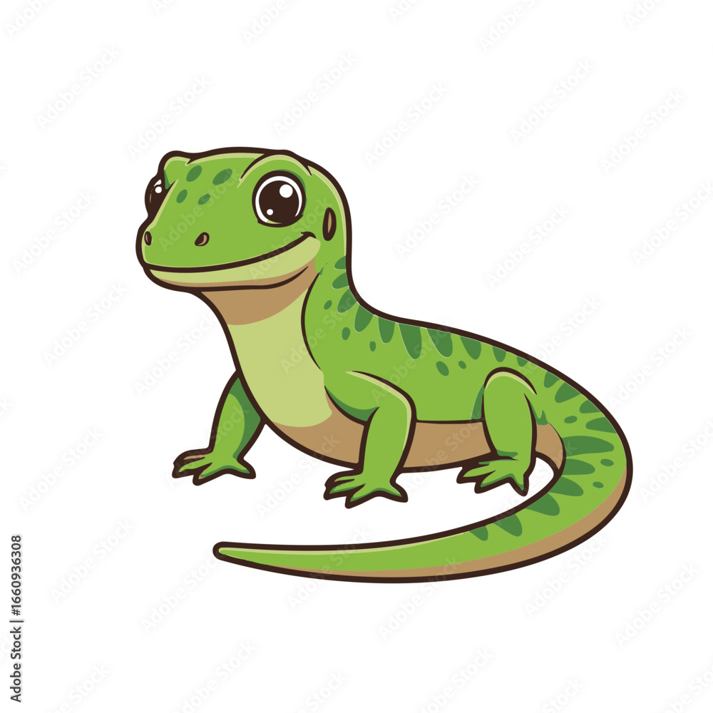 Fototapeta premium A Monitor Lizard cute icon sticker design, chibi cartoon style, 2D flat vector icon illustration of an adorable little. Kawaii style, character art, isolated on white background,