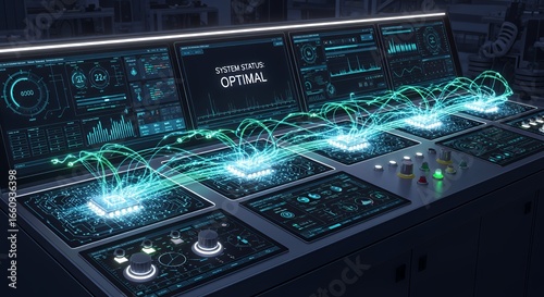 Optimal System Status: Futuristic Control Panel Visualization