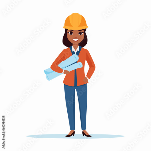 Confident Female Architect Holding Blueprints