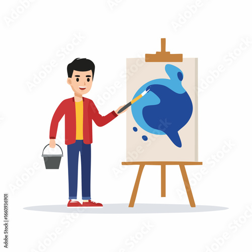 Artist Painting Abstract on Canvas: Creative Expression
