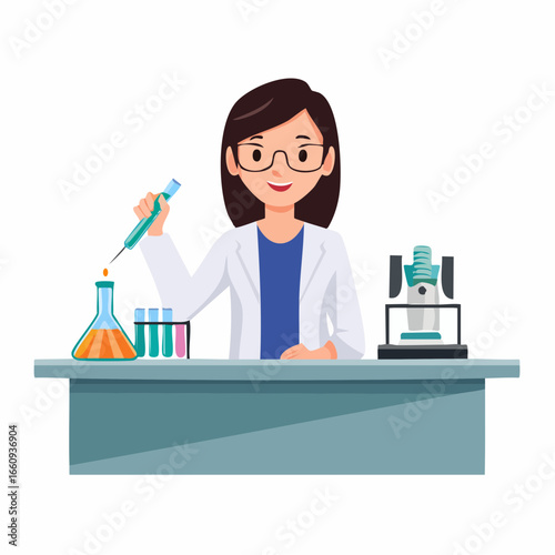 Woman Scientist Conducting Experiment in Laboratory Illustration