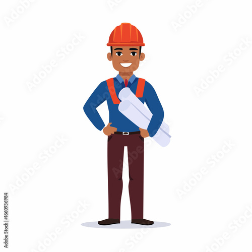 Confident Cartoon Architect with Blueprints