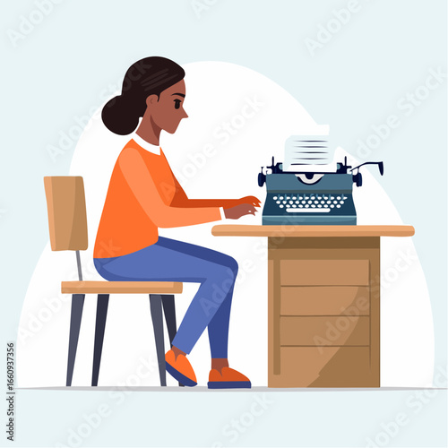 Writer at Typewriter: Creative Process Illustration